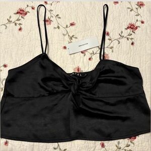 Urban Outfitters Black Satin Tie-Front Cami